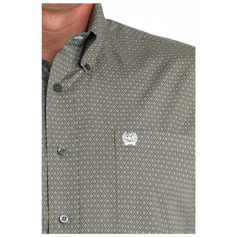 Cinch Men's L/S Classic Fit Diamond Button Down Western Shirt in Olive Green