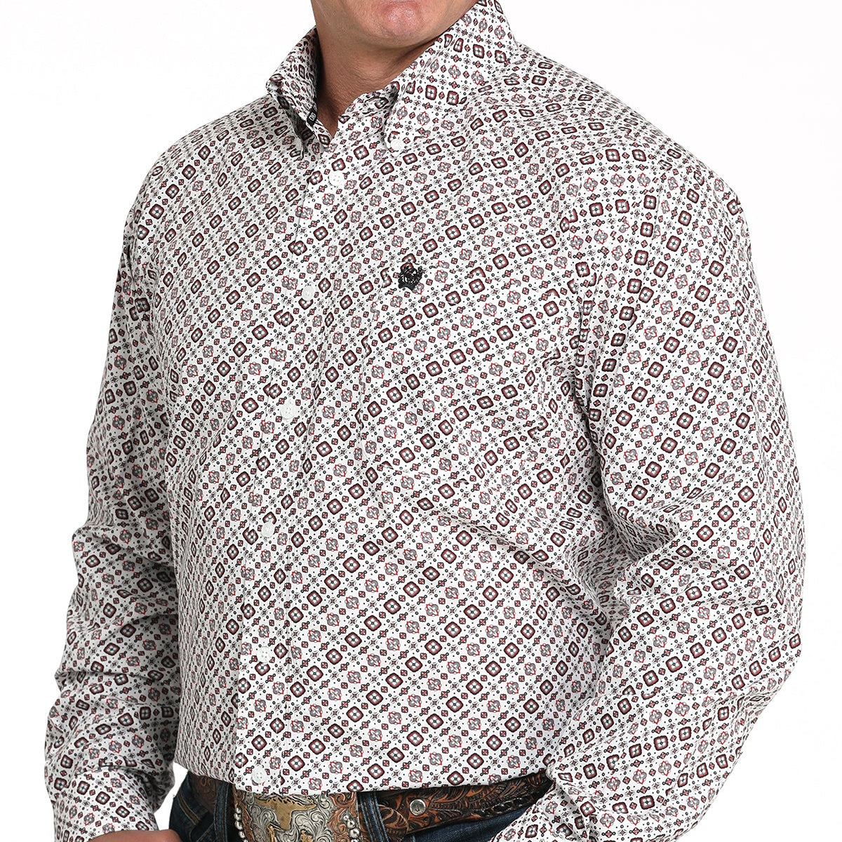 Cinch Men's L/S Classic Fit Geometric Button Down Western Shirt in White