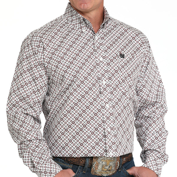 Cinch Men's L/S Classic Fit Geometric Button Down Western Shirt in White