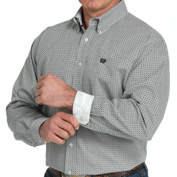 Cinch Men's L/S Classic Fit Geometric Circle Button Down Western Shirt in Grey