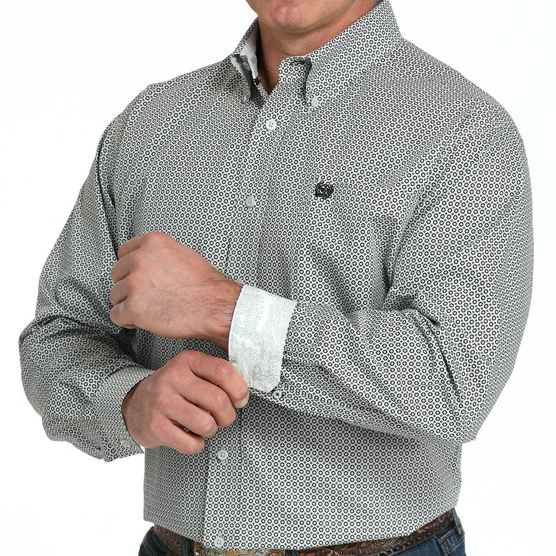 Cinch Men's L/S Classic Fit Geometric Circle Button Down Western Shirt in Grey