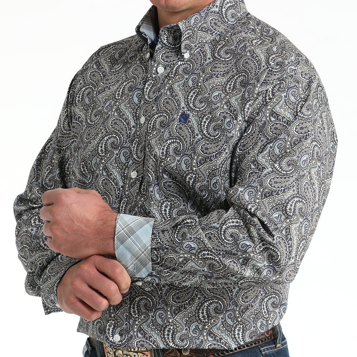 Cinch Men's L/S Classic Fit Paisley Button Down Western Shirt in Grey