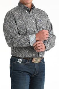 Cinch Men's L/S Classic Fit Paisley Button Down Western Shirt in Grey