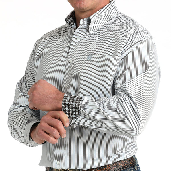 Cinch Men's Tencel™ L/S Striped Button-Down Western Shirt In White