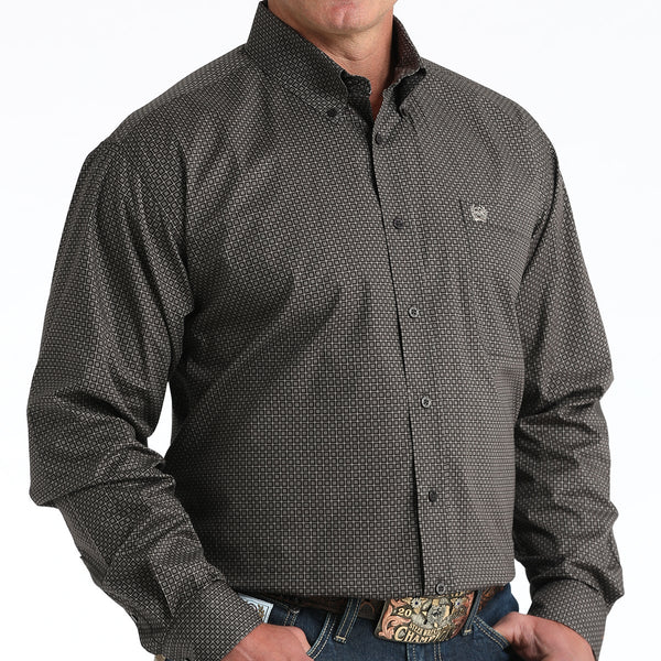 Cinch Men's L/S Classic Fit Medallion Button Down Western Shirt in Brown