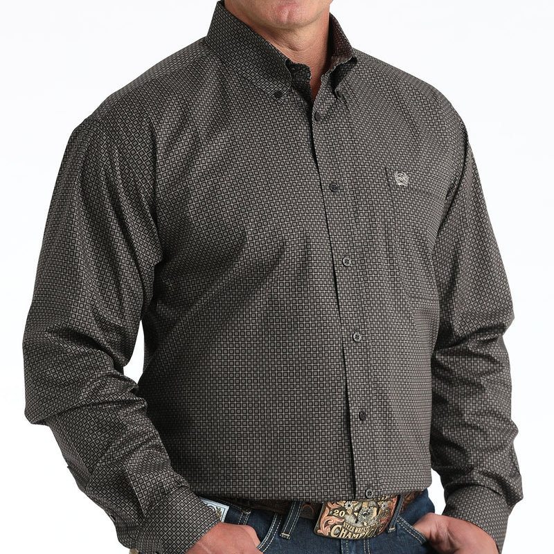Cinch Men's L/S Classic Fit Medallion Button Down Western Shirt in Brown