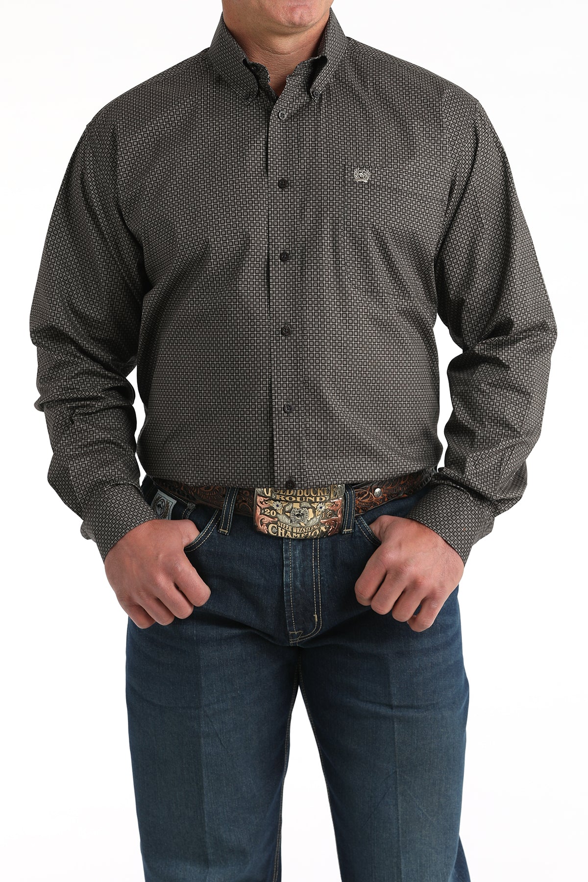 Cinch Men's L/S Classic Fit Medallion Button Down Western Shirt in Brown