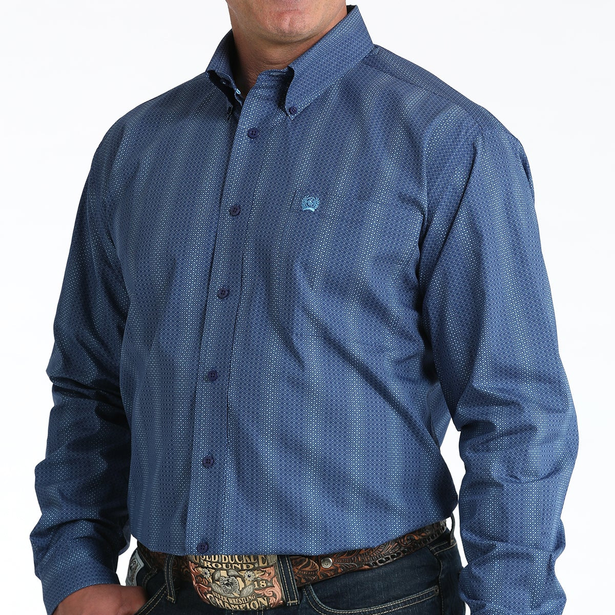 Cinch Men's L/S Classic Fit Dot Striped Button Down Western Shirt in Royal Blue