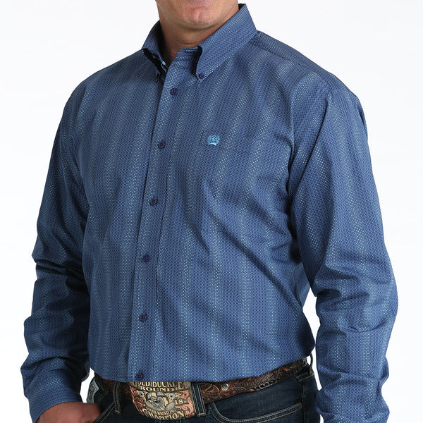 Cinch Men's L/S Classic Fit Dot Striped Button Down Western Shirt in Royal Blue