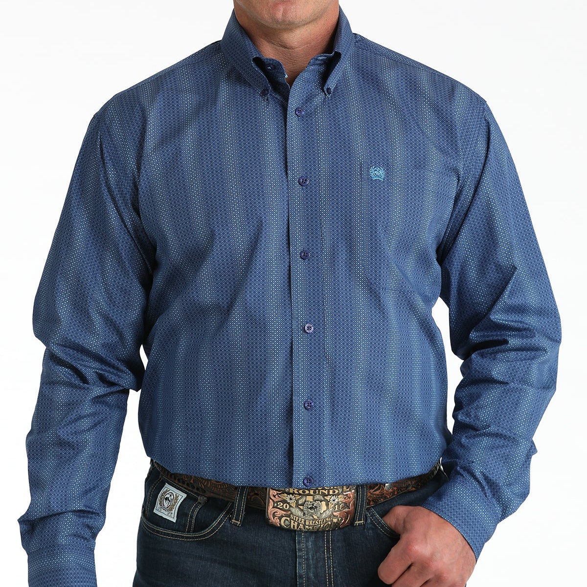Cinch Men's L/S Classic Fit Dot Striped Button Down Western Shirt in Royal Blue