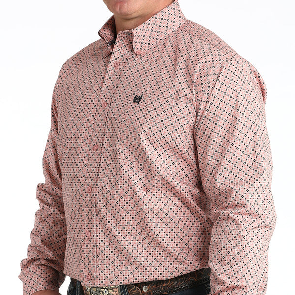 Cinch Men's L/S Classic Fit Medallion Print Button Down Western Shirt in Pink