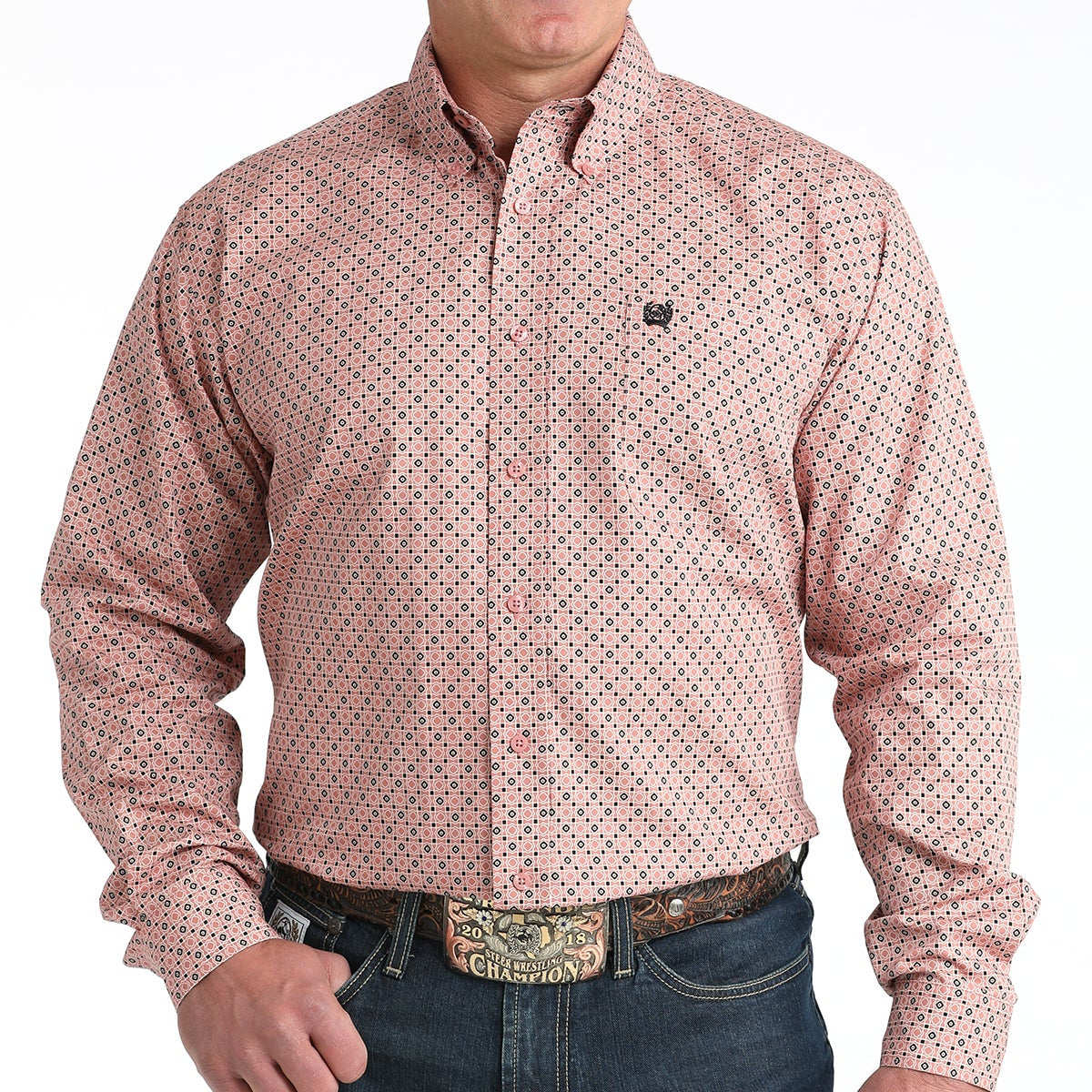 Cinch Men's L/S Classic Fit Medallion Print Button Down Western Shirt in Pink