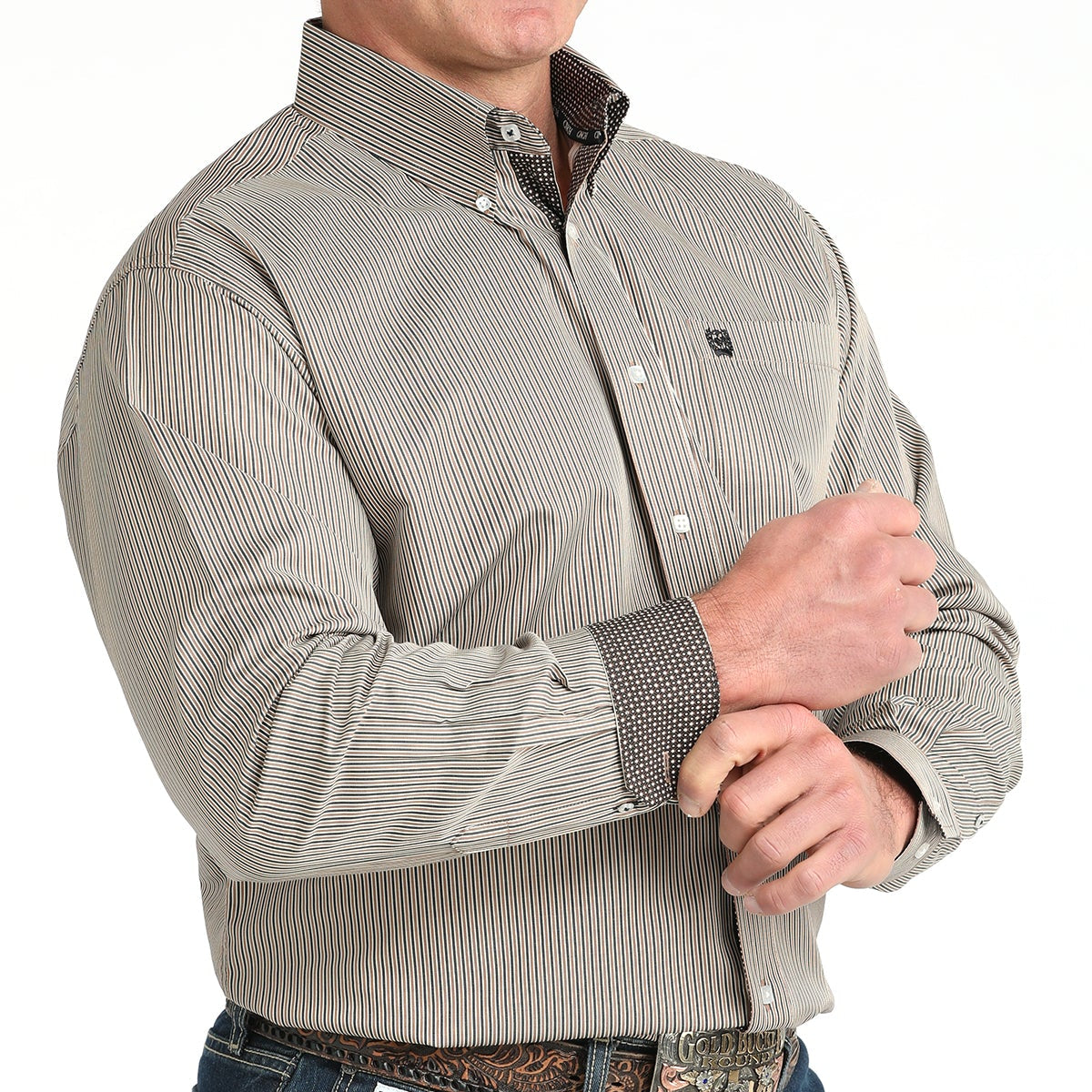 Cinch Men's Tencel™ L/S Striped Button-Down Western Shirt In Brown