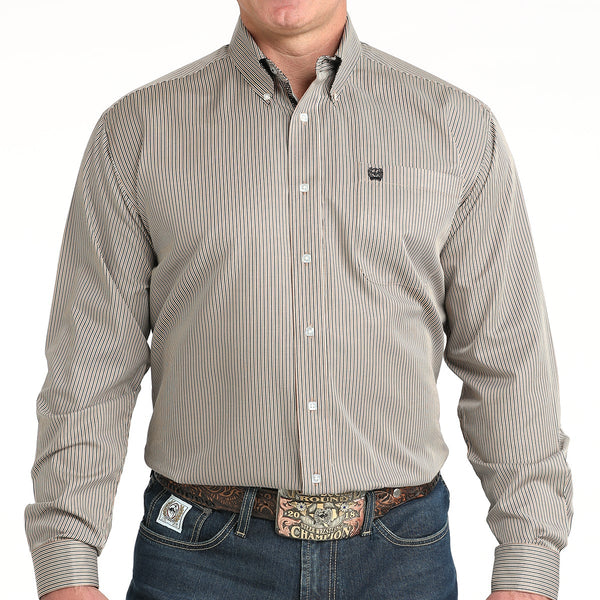 Cinch Men's Classic Fit Tencel™ L/S Striped Button-Down Western Shirt In Brown