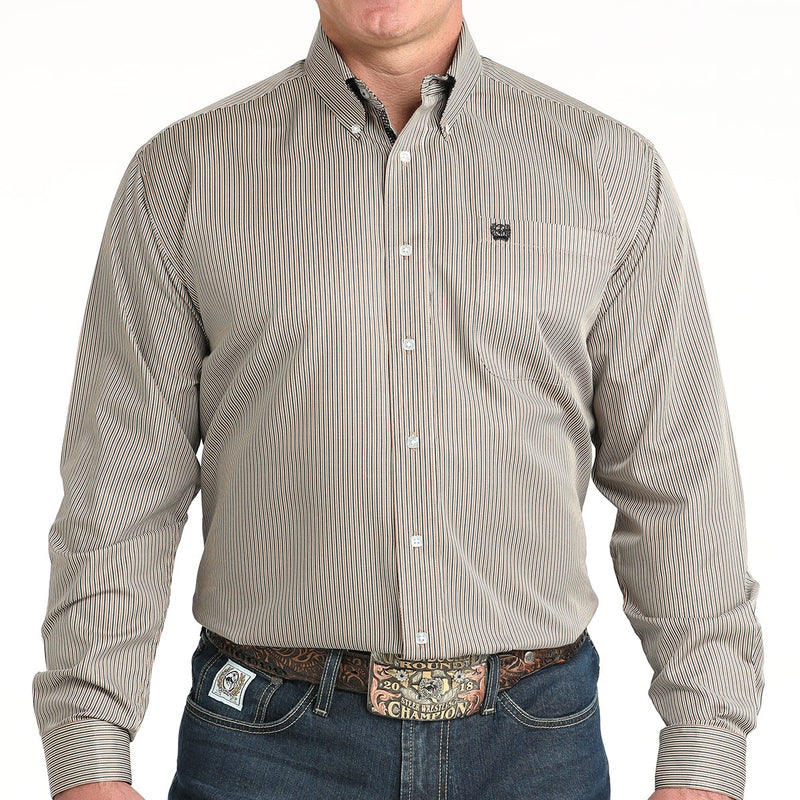 Cinch Men's Tencel™ L/S Striped Button-Down Western Shirt In Brown
