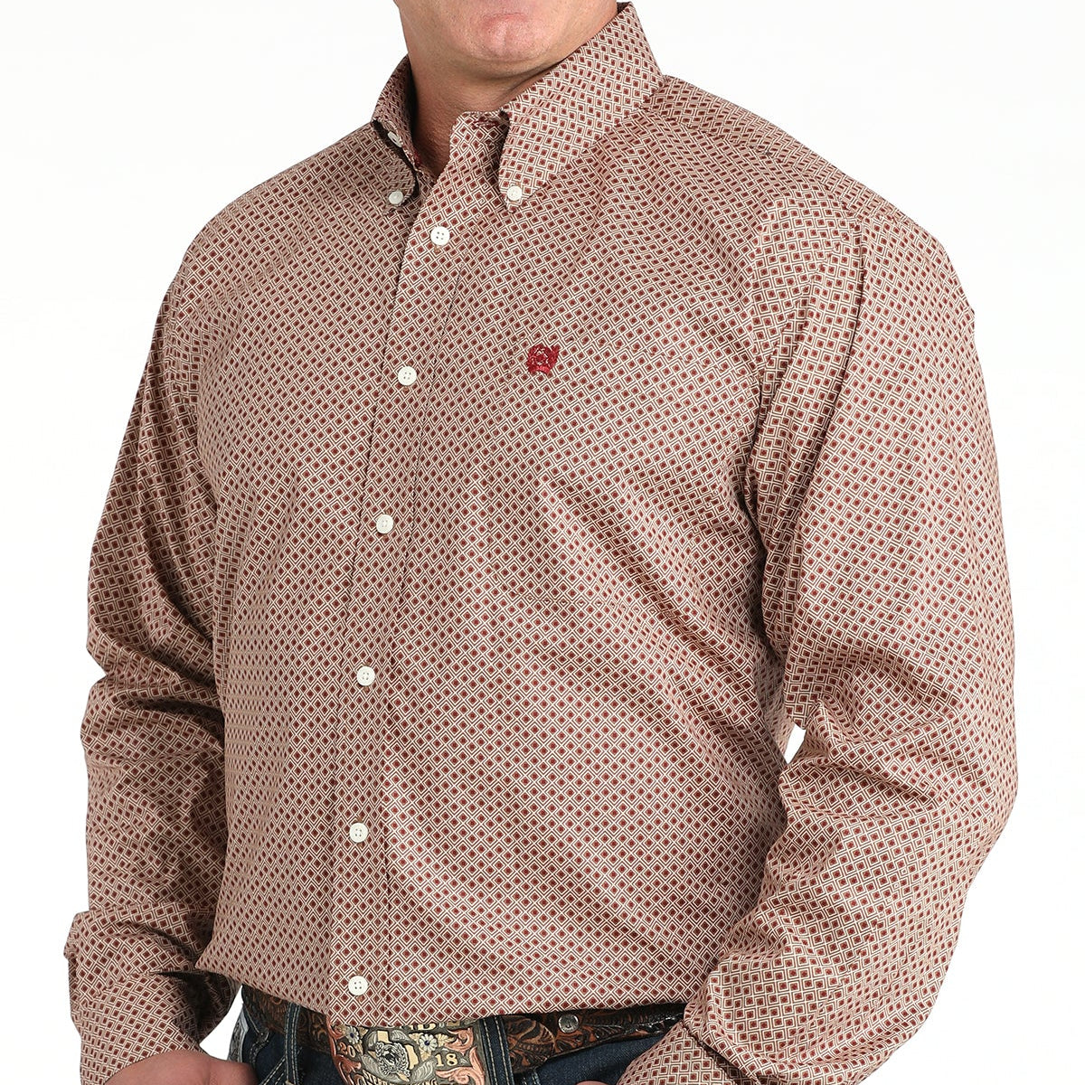 Cinch Men's L/S Classic Fit Diamond Print Button Down Western Shirt in Brown