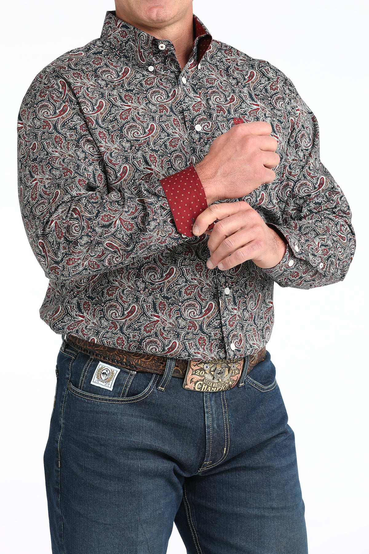 Cinch Men's L/S Classic Fit Paisley Button Down Western Shirt in Navy