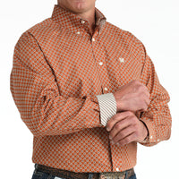 Cinch Men's L/S Classic Fit Geometric Print Button Down Western Shirt in Brown
