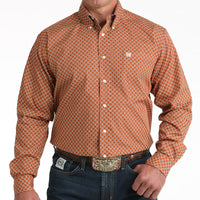 Cinch Men's L/S Classic Fit Geometric Print Button Down Western Shirt in Brown