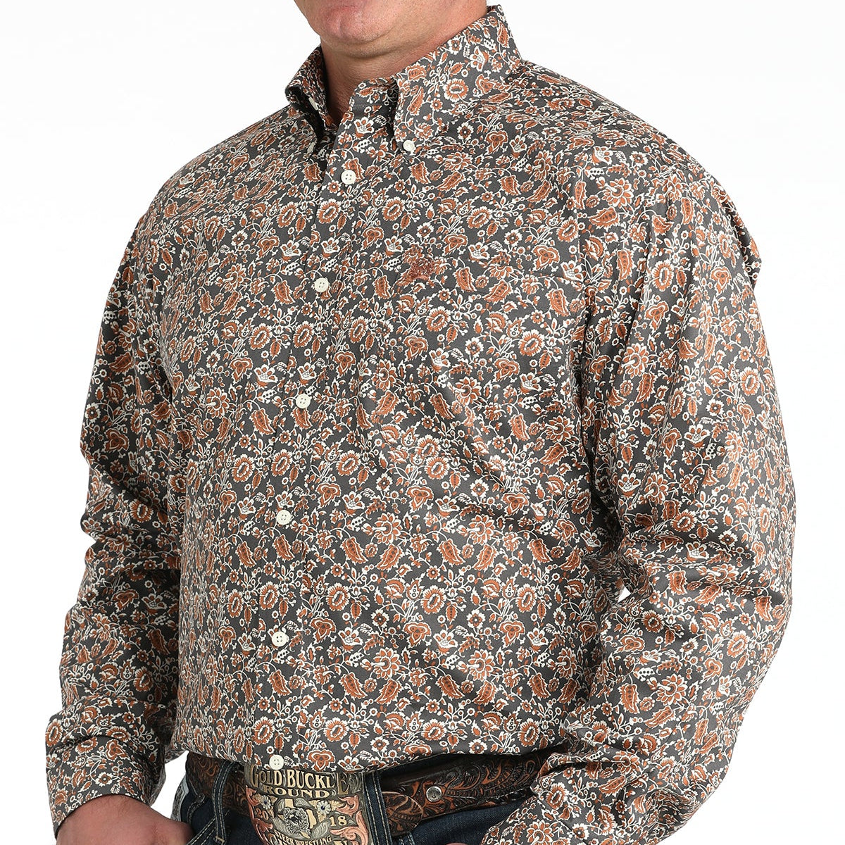Cinch Men's L/S Classic Fit Floral Button Down Western Shirt in Charcoal