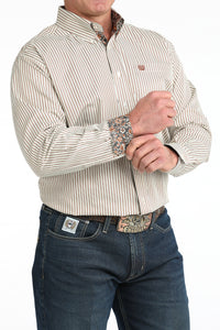 Cinch Men's Tencel™ L/S Striped Button-Down Western Shirt In Cream