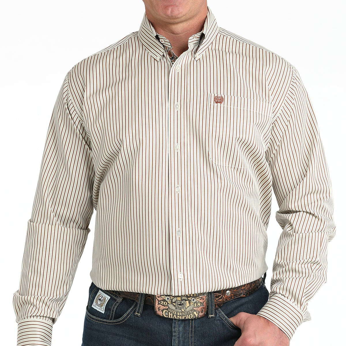 Cinch Men's Tencel™ L/S Striped Button-Down Western Shirt In Cream