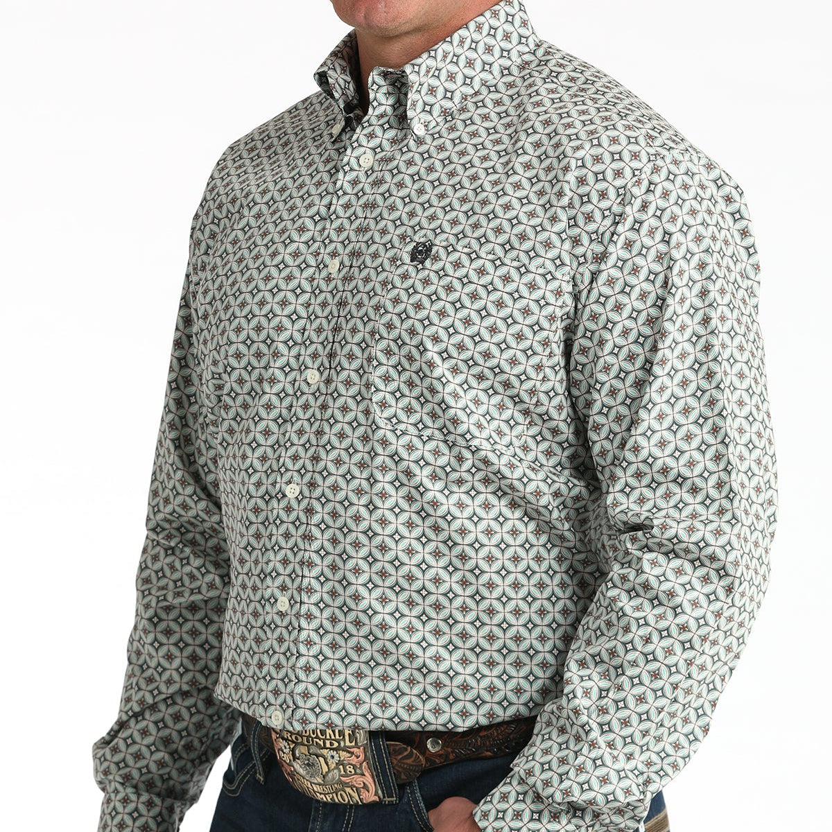Cinch Men's L/S Classic Fit Medallion Print Button Down Western Shirt in Cream