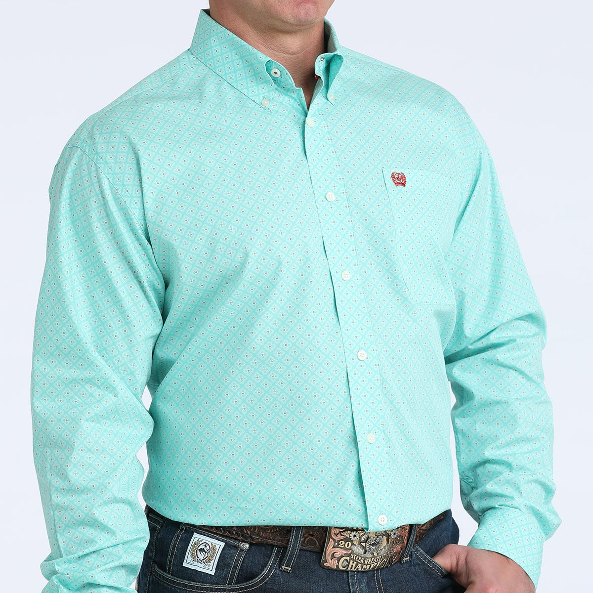 Cinch Men's L/S Classic Fit Geometric Print Button Down Western Shirt in Blue