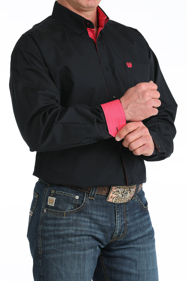 Cinch Men's L/S Classic Fit Button Down Western Shirt in Black/Pink