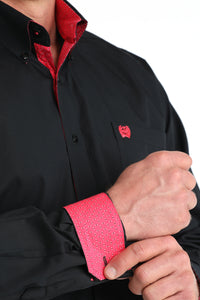 Cinch Men's L/S Classic Fit Button Down Western Shirt in Black/Pink