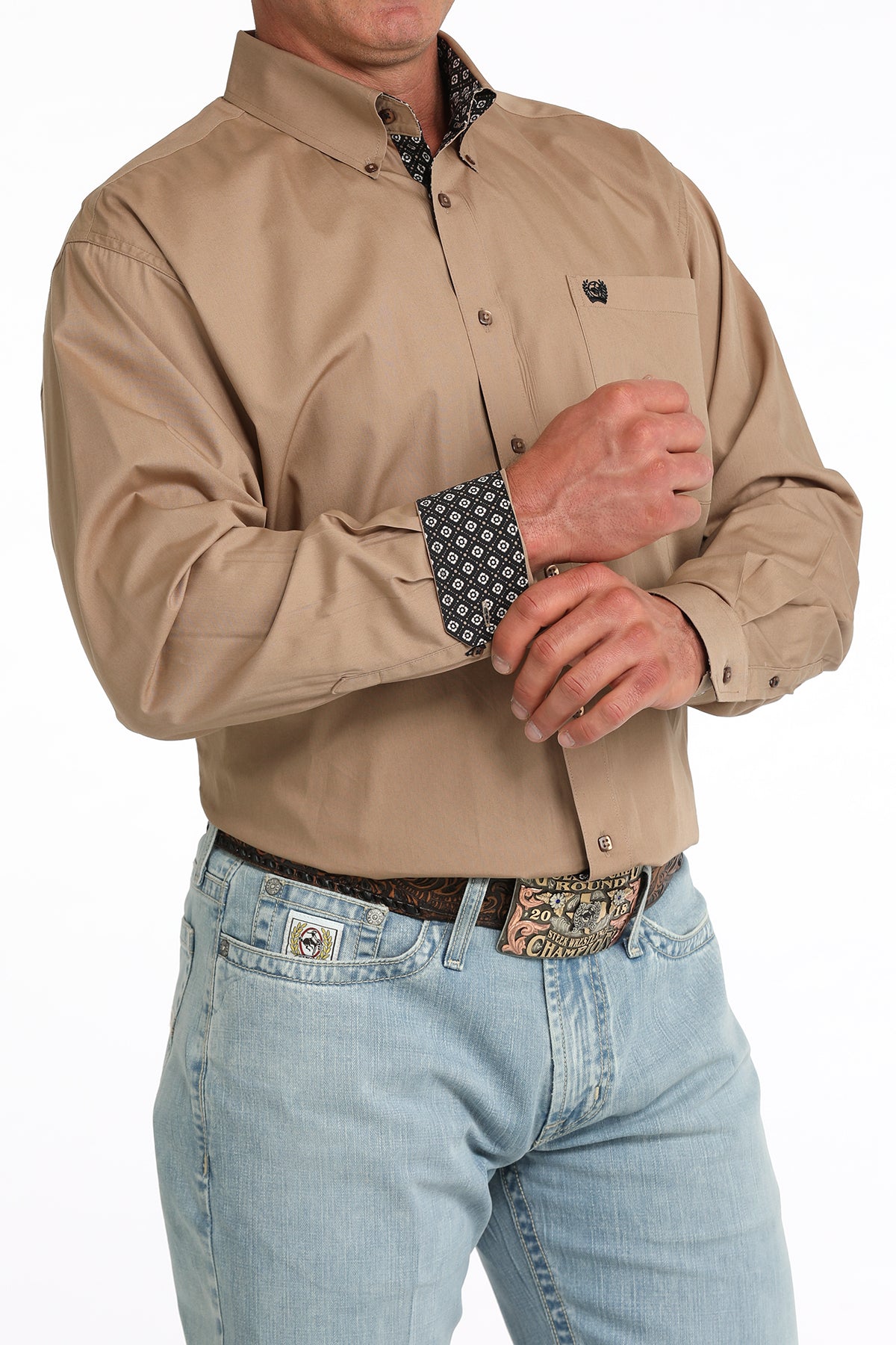 Cinch Men's L/S Classic Fit Button Down Western Shirt in Khaki