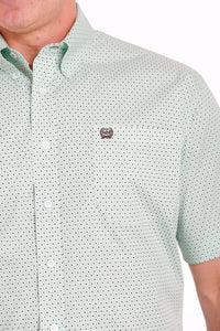Cinch Men's Classic Fit Green and White Short Sleeve Button Down Shirt