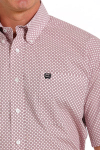 Cinch Men's Classic Fit Pink and White Geo Print Short Sleeve Button Down Shirt