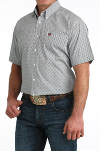 Cinch Men's S/S Geo Print Western Button Down Shirt in White/Red/Blue