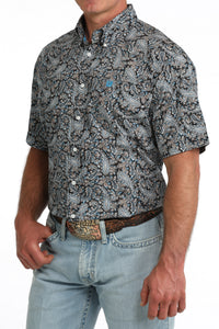 Cinch Men's S/S Paisley Print Western Button Down Shirt in Blue/Black Multi
