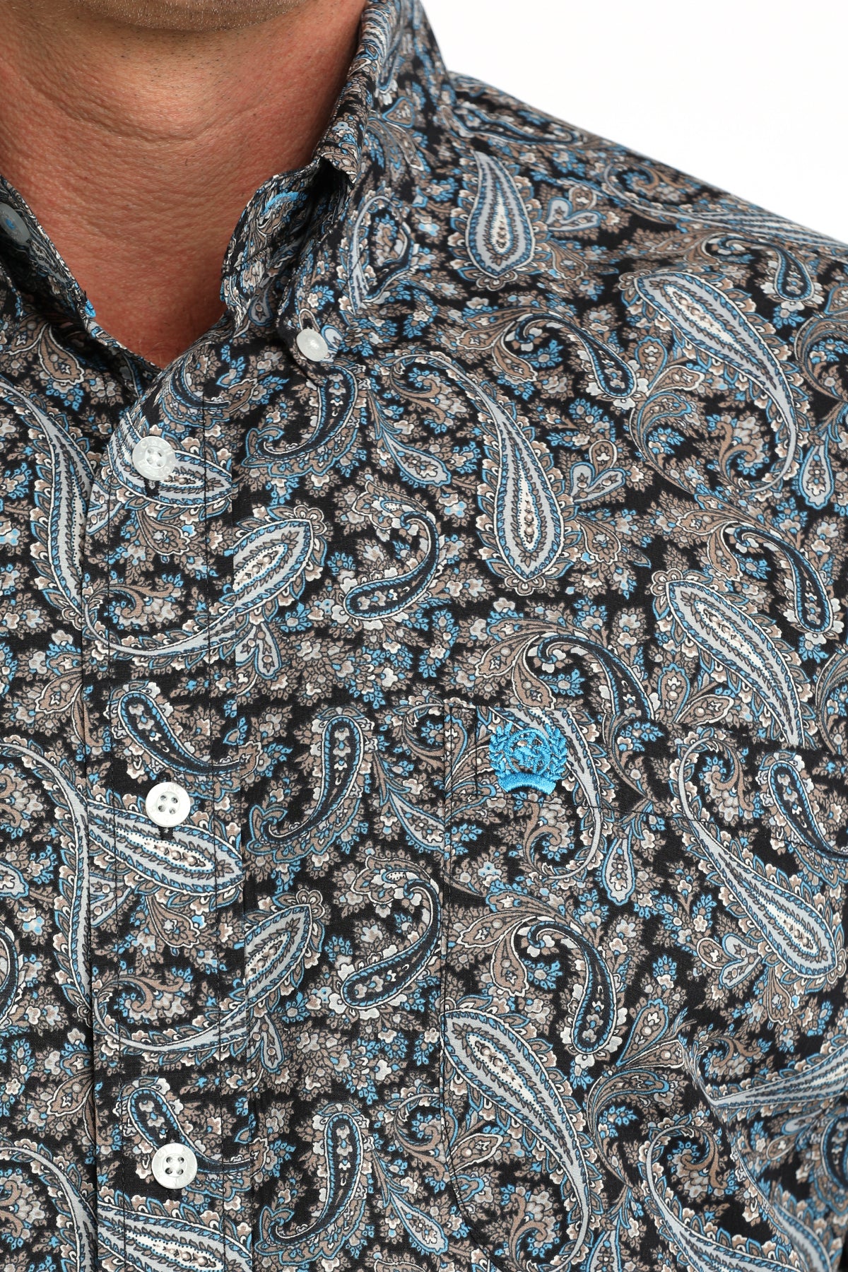 Cinch Men's S/S Paisley Print Western Button Down Shirt in Blue/Black Multi