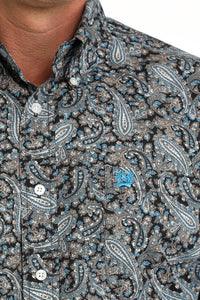 Cinch Men's S/S Paisley Print Western Button Down Shirt in Blue/Black Multi