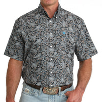 Cinch Men's S/S Paisley Print Western Button Down Shirt in Blue/Black Multi