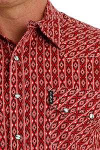 Cinch Men's Modern Fit Red Aztec Western Snap Shirt