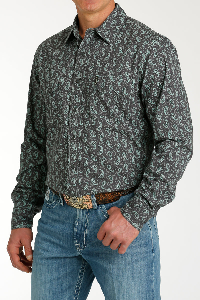 Cinch Men's Modern Fit Charcoal Paisley Western Snap Shirt