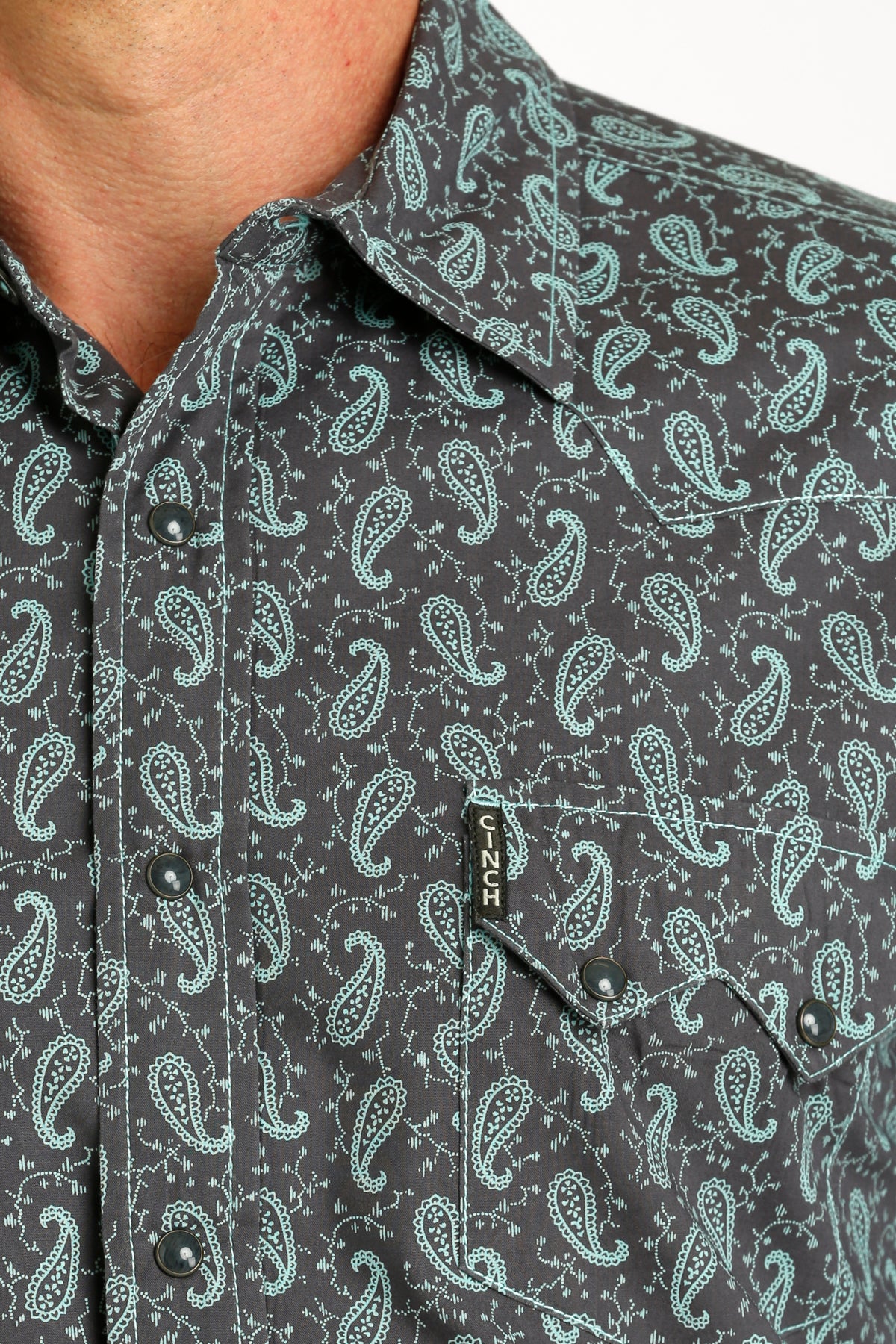 Cinch Men's Modern Fit Charcoal Paisley Western Snap Shirt