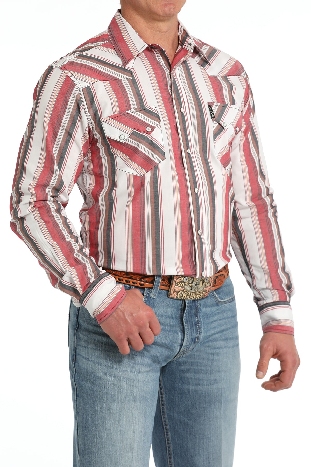 Cinch Men's Modern Fit Striped Western Snap Shirt in White