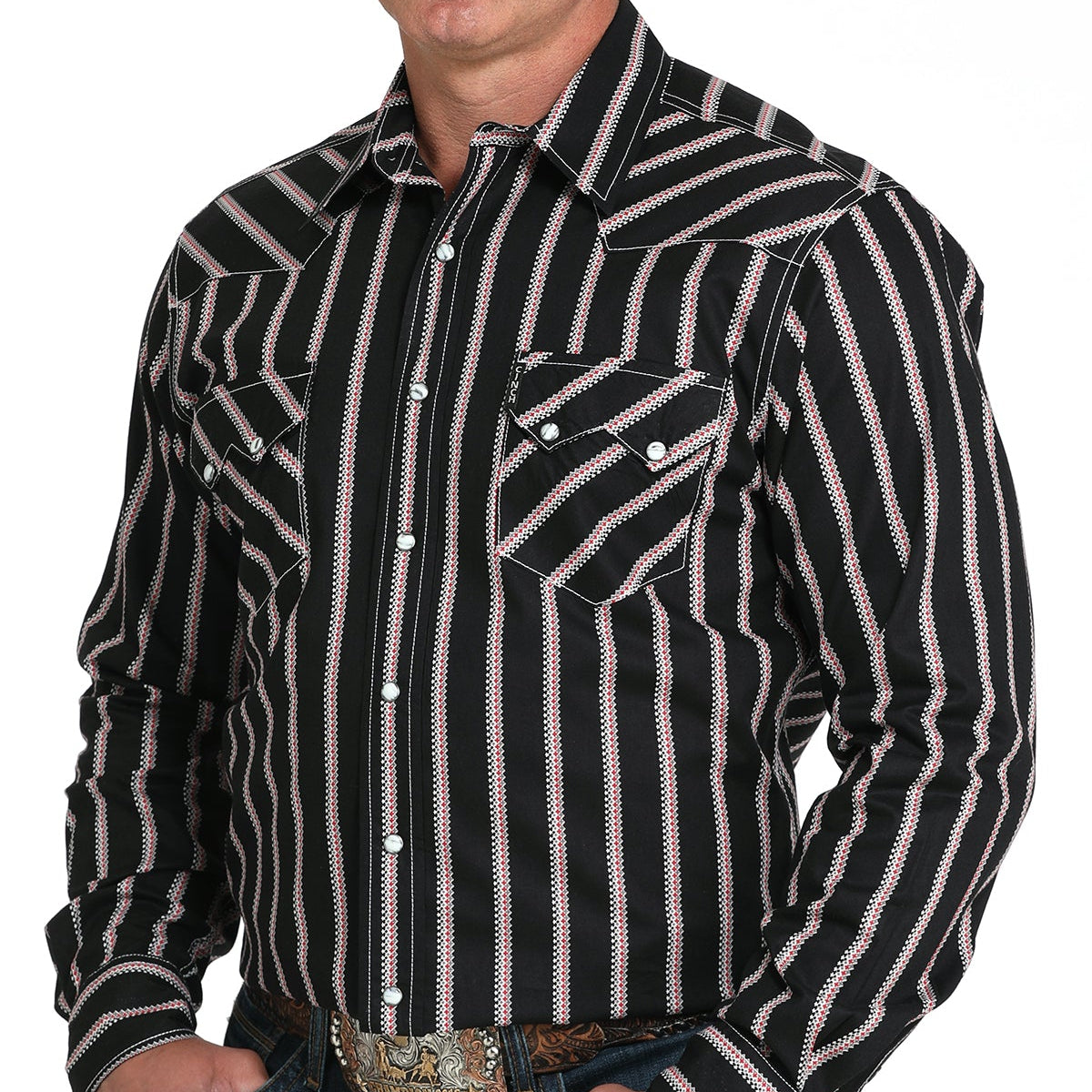 Cinch Men's L/S Modern Fit Stripe Western Snap Shirt in Black