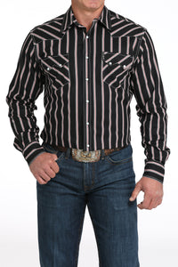 Cinch Men's L/S Modern Fit Stripe Western Snap Shirt in Black