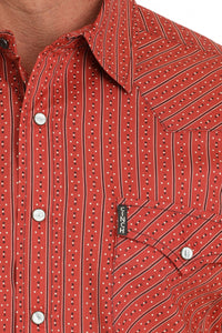 Cinch Men's L/S Modern Fit Geometric Striped Western Snap Shirt in Red