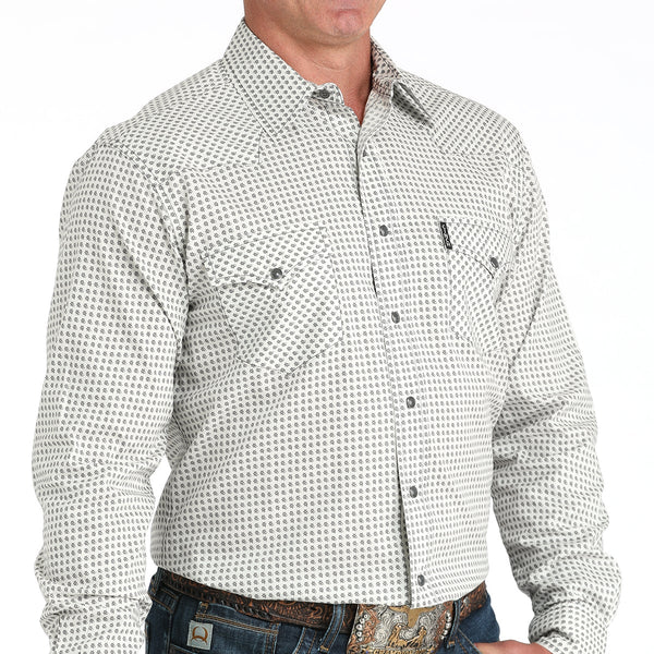 Cinch Men's L/S Modern Fit Micro Floral Print Western Snap Shirt in Cream