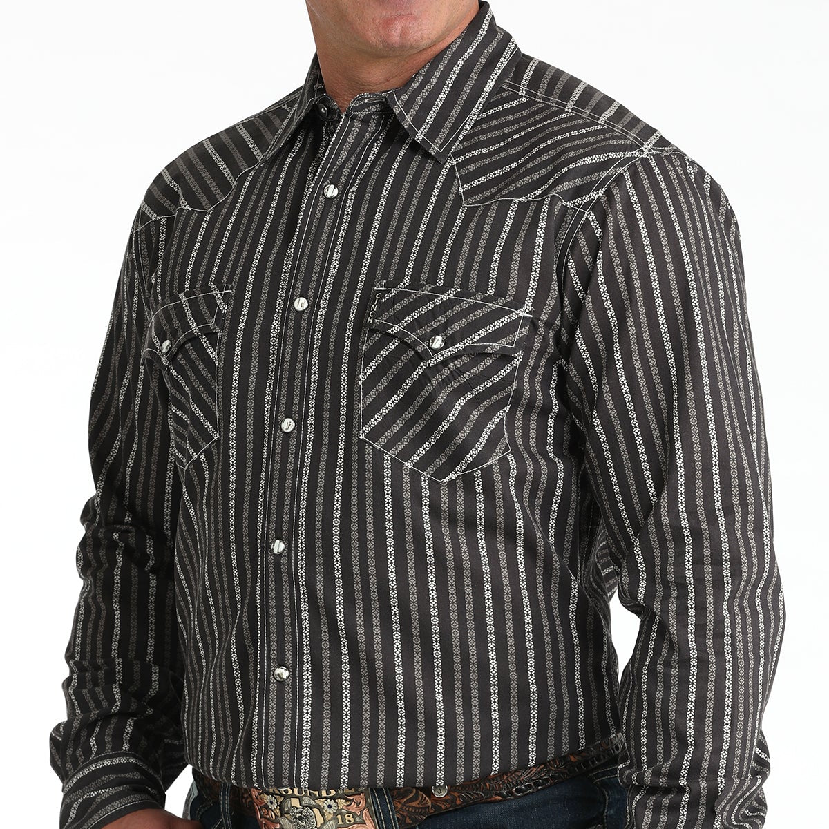 Cinch Men's L/S Modern Fit Geometric Stripe Western Snap Shirt in Brown