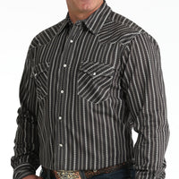 Cinch Men's L/S Modern Fit Geometric Stripe Western Snap Shirt in Brown