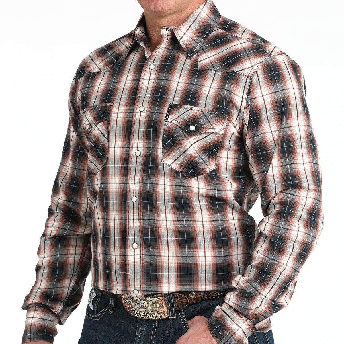 Cinch Men's Modern Fit Western Snap Shirt in Multicolor Plaid