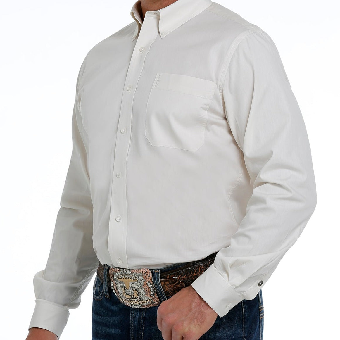 Cinch Men's L/S Modern Fit Solid Cream Western Button Down Shirt